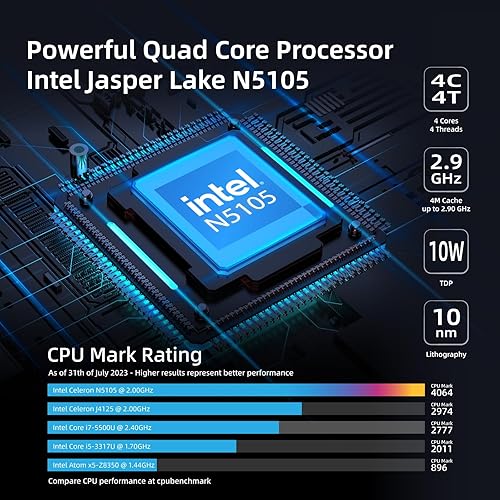 Miniatura 2 de MeLE Mini PC QuieterHD3 Celeron N5105 8GB 128GB Windows 11 Pro Micro Computadora Servidores de escritorio pequeños con Gigabit Ethernet WiFi 5 PXE