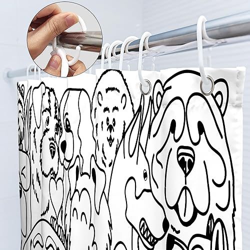 Miniatura 3 de SVBright Divertida cortina de ducha con diseño de perro, 72 pulgadas de ancho x 72 pulgadas de largo, diseño de dibujos animados en blanco y negro,