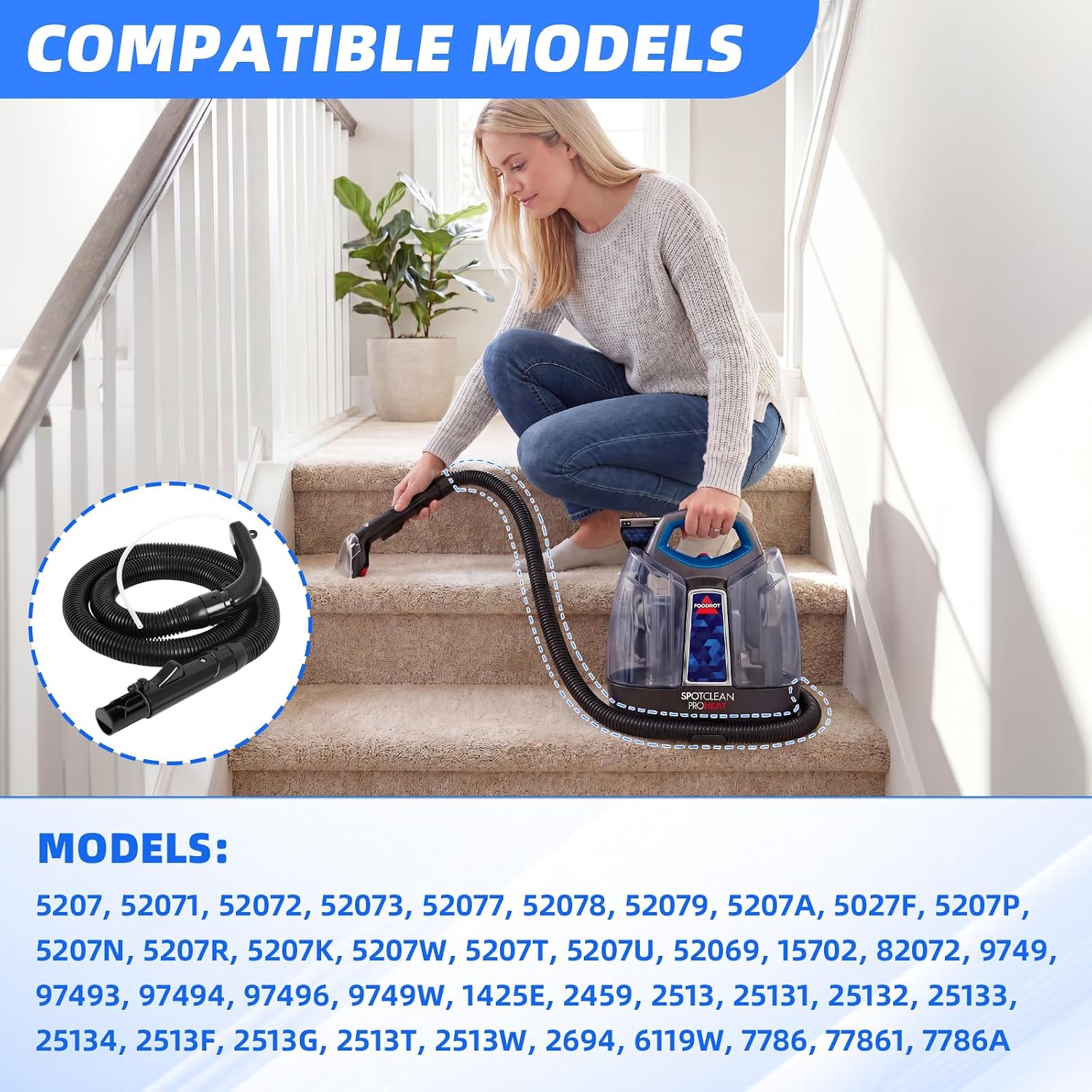 Upgraded 1606127 Vacuum Replacement Hose Compatible with Bissell Little Green SpotClean Carpet Vacuum 2694 2513E 2513 5207 4720M 2459 Series Hose Self-Cleaning Tool Accessories