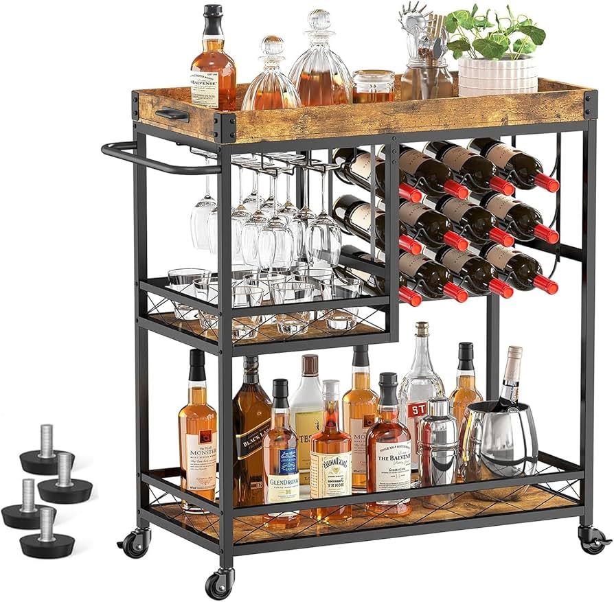 【美品】キッチンワゴンワインラックキャスター付き！ Amazon.co.jp: バーカート ワインカート ラックホルダー付き 家庭用