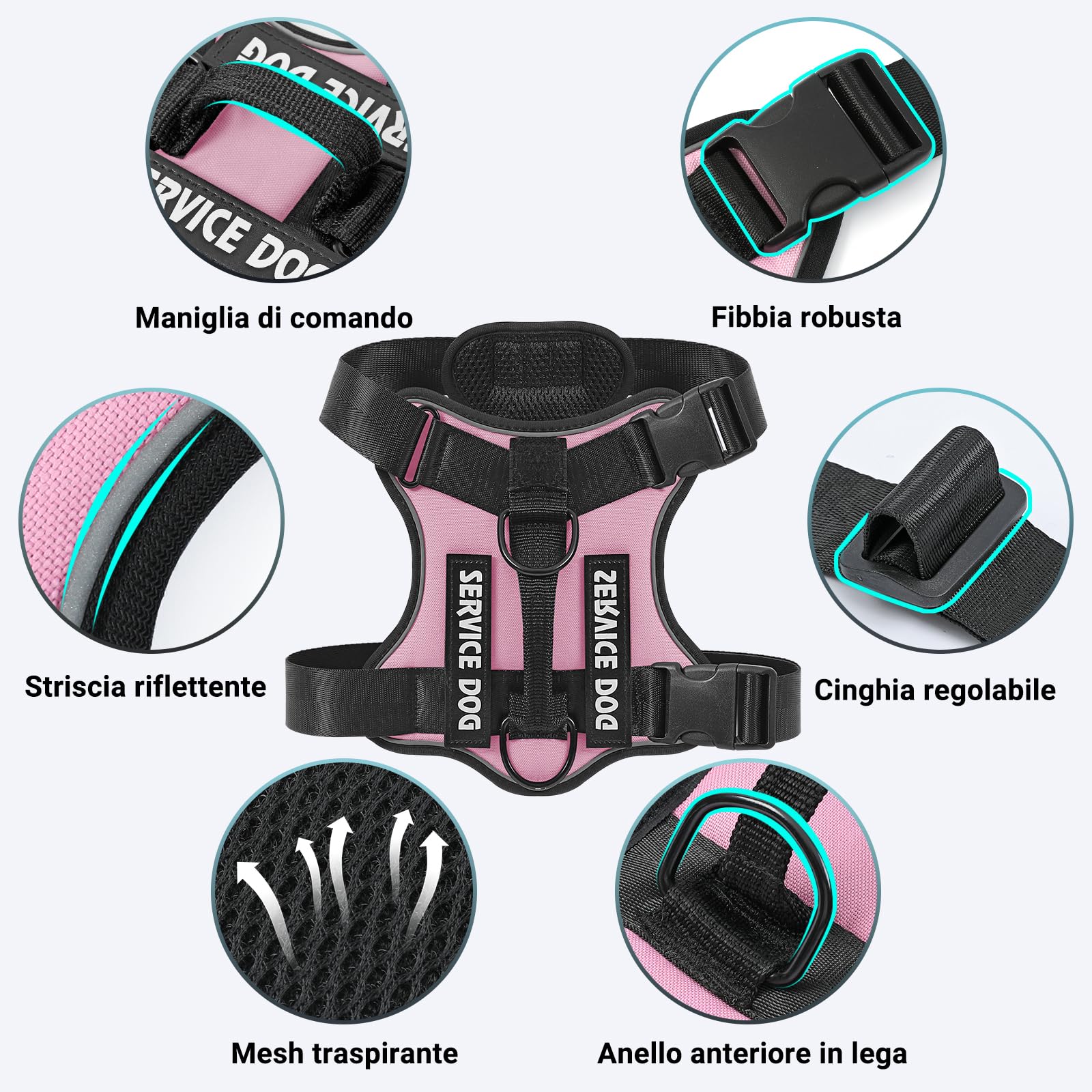 COMSLE Pettorina Cane Taglia Grande Media Piccola, Pettorina Cane ad h Riflettente, Rosa, M