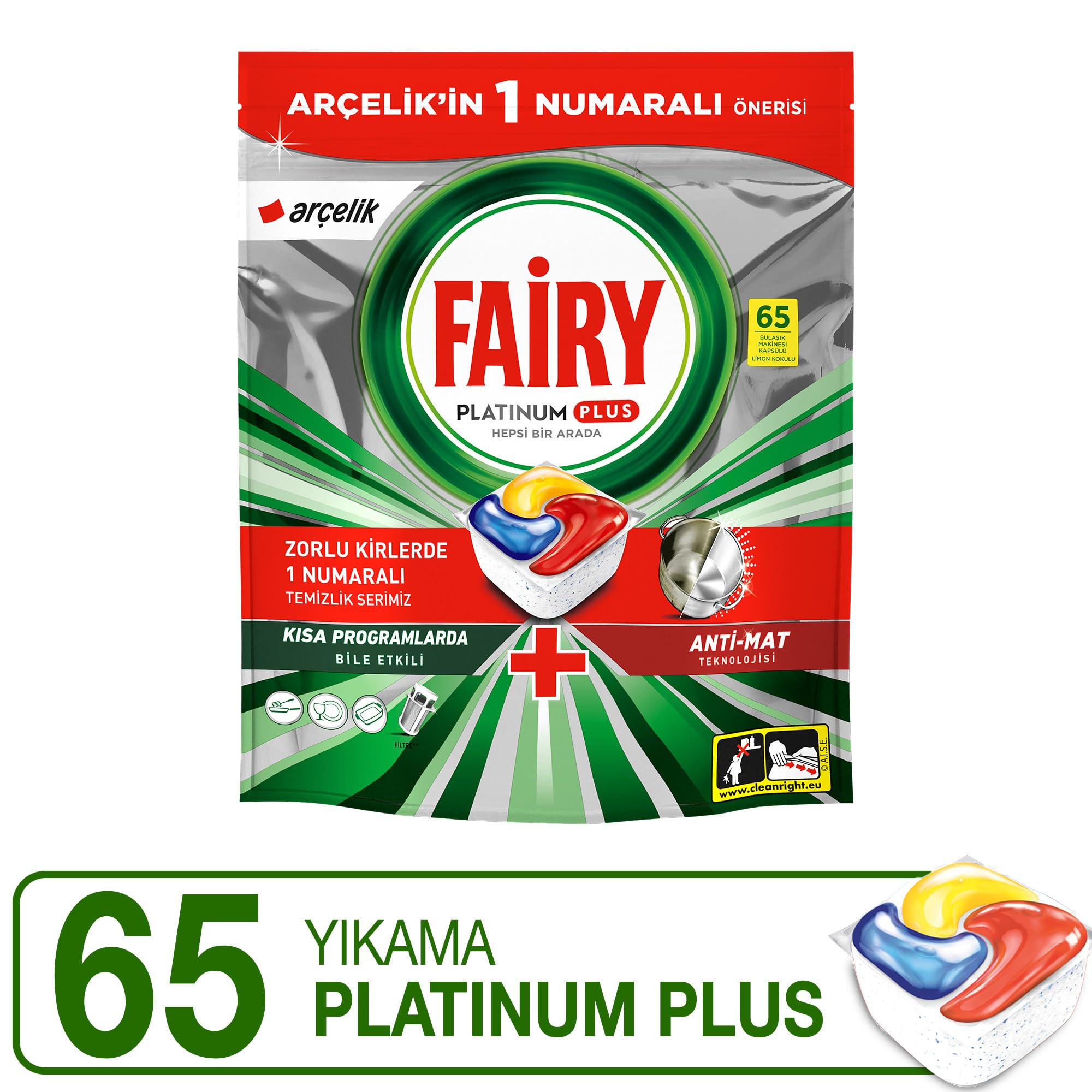 Fairy Platinum Plus Bulaşık Makinesi Deterjanı 65'li Arçelik Özel Paketleri