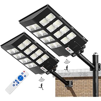 Gefolly 1000W Solar Street Light Outdoor, 100000LM Commercial Parking Lot Light Dusk to Dawn 6500K Solar Security Flood Light Solar Outdoor Light for Roard, Garden, Basketball Courts -2 Pack