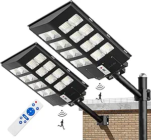 Gefolly 1000W Solar Street Light Outdoor, 100000LM Commercial Parking Lot Light Dusk to Dawn 6500K Solar Security Flood Light Solar Outdoor Light for Roard, Garden, Basketball Courts -2 Pack