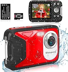 Câmera digital à prova d'água com cartão de 32 GB HD 1080p 36 MP câmera digital subaquática para crianças, adolescentes, estudantes, meninos e meninas (vermelho)