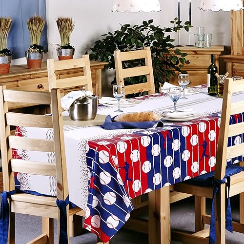 Miniatura 6 de durony Mantel de béisbol de plástico para mesa de béisbol, suministros de fiesta temática de béisbol, mantel rectangular impermeable para decoración