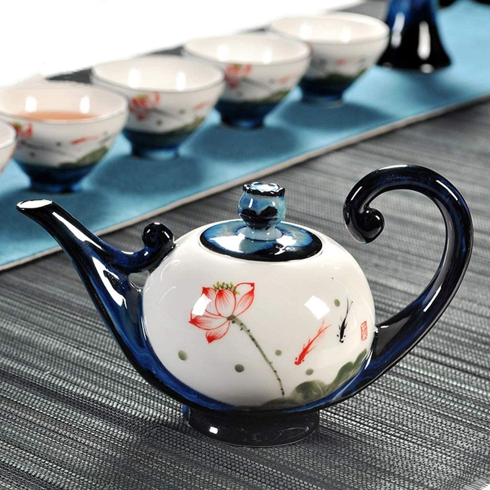 Service À Thé, Service À Thé en Céramique pour La Maison, Ensemble Complet De Bols Simples Peints À La Main, Théière Et Tasse