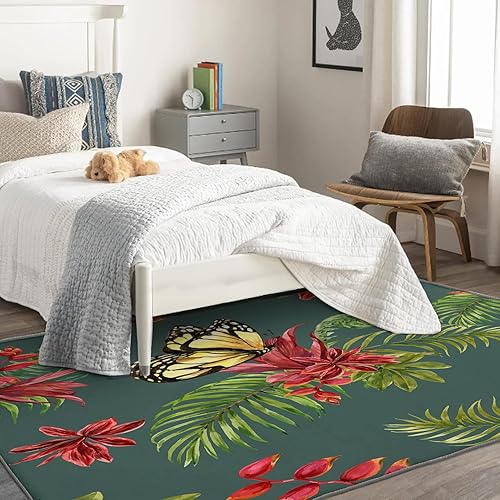 Miniatura 2 de Alfombra de 2 x 3 pies, alfombras de mariposa para entrada, sala de estar, dormitorio, alfombra de área pequeña con flores tropicales y decoración