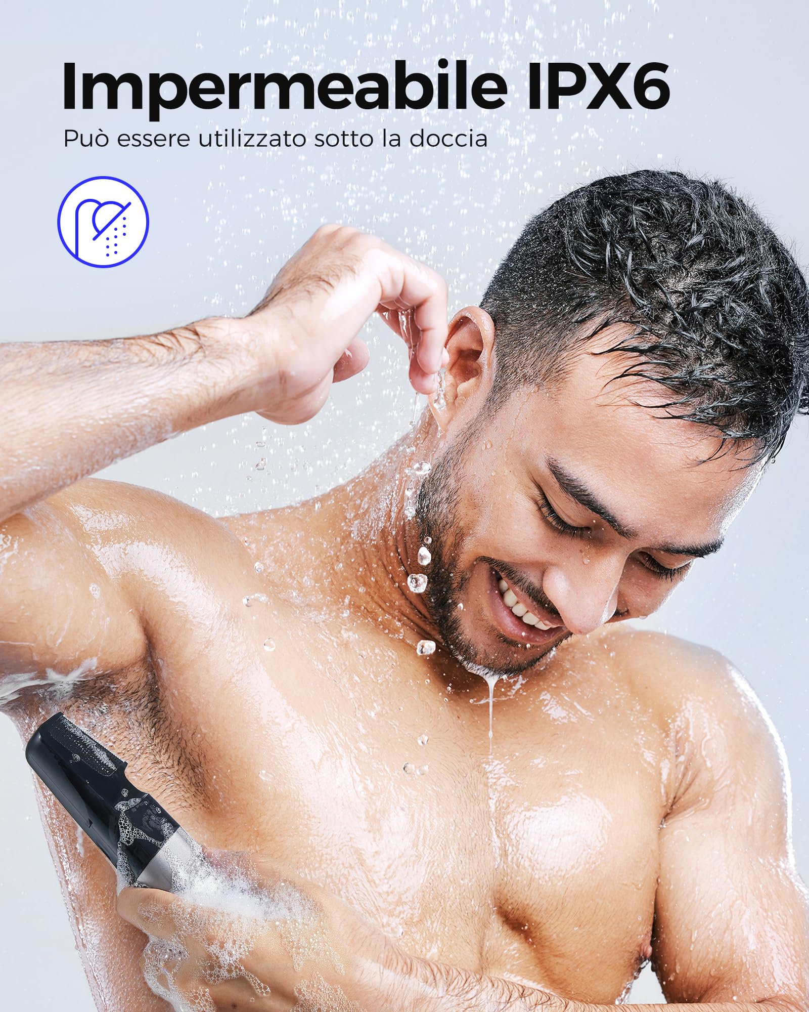 GLAKER Rasoio Elettrico Barba 6 in 1 – Regola Barba Elettrico Uomo Impermeabile per Barba, Capelli, Corpo, Parti Intime e Naso con Testine Intercambiabili