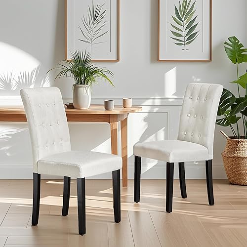 Miniatura 3 de VECELO Juego de 2 sillas de comedor tapizadas, respaldo copetudo con botones, asiento acolchado, patas de madera con almohadillas de goma, acento