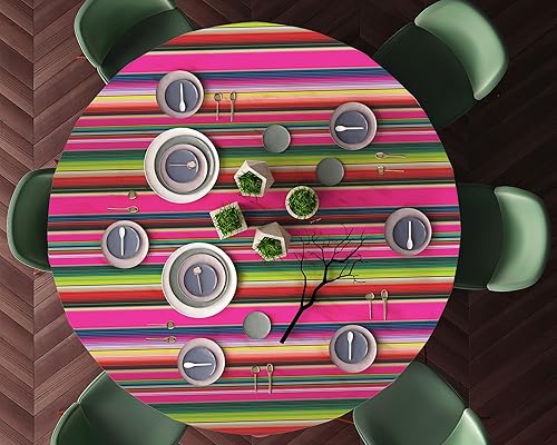 Miniatura 7 de Oudain Mantel redondo de plástico a rayas mexicanas, 6 unidades, para fiestas, vacaciones, cocina, comedor, banquete, picnic, fiesta