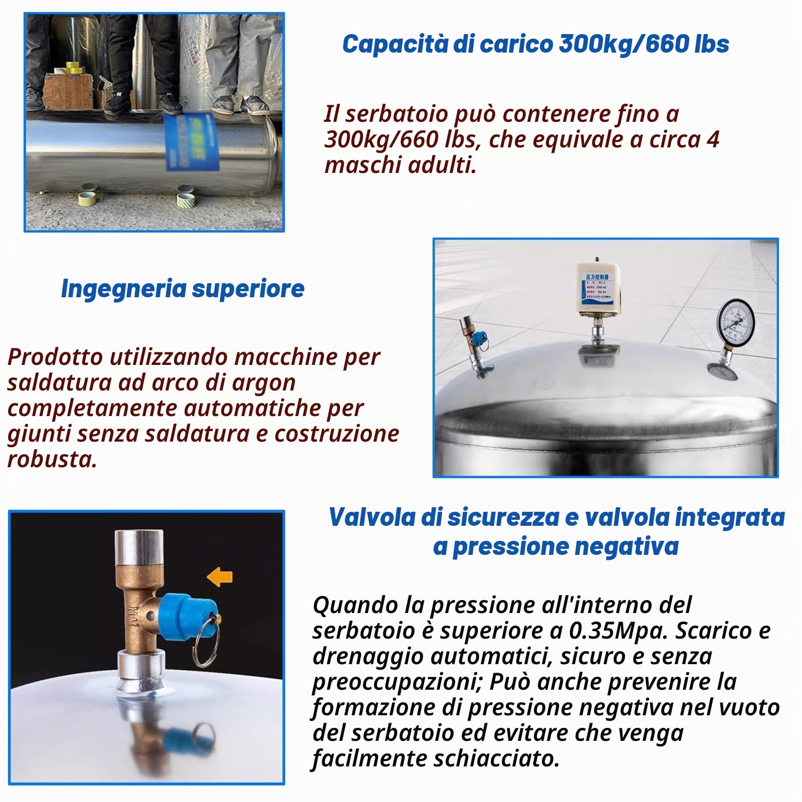 Serbatoio a Pressione per l'acqua 100 200 250 300 L Serbatoio A Pressione dell'Acqua, Serbatoio A Pressione Orizzontale dell'Acciaio Inossidabile(100 Liter)