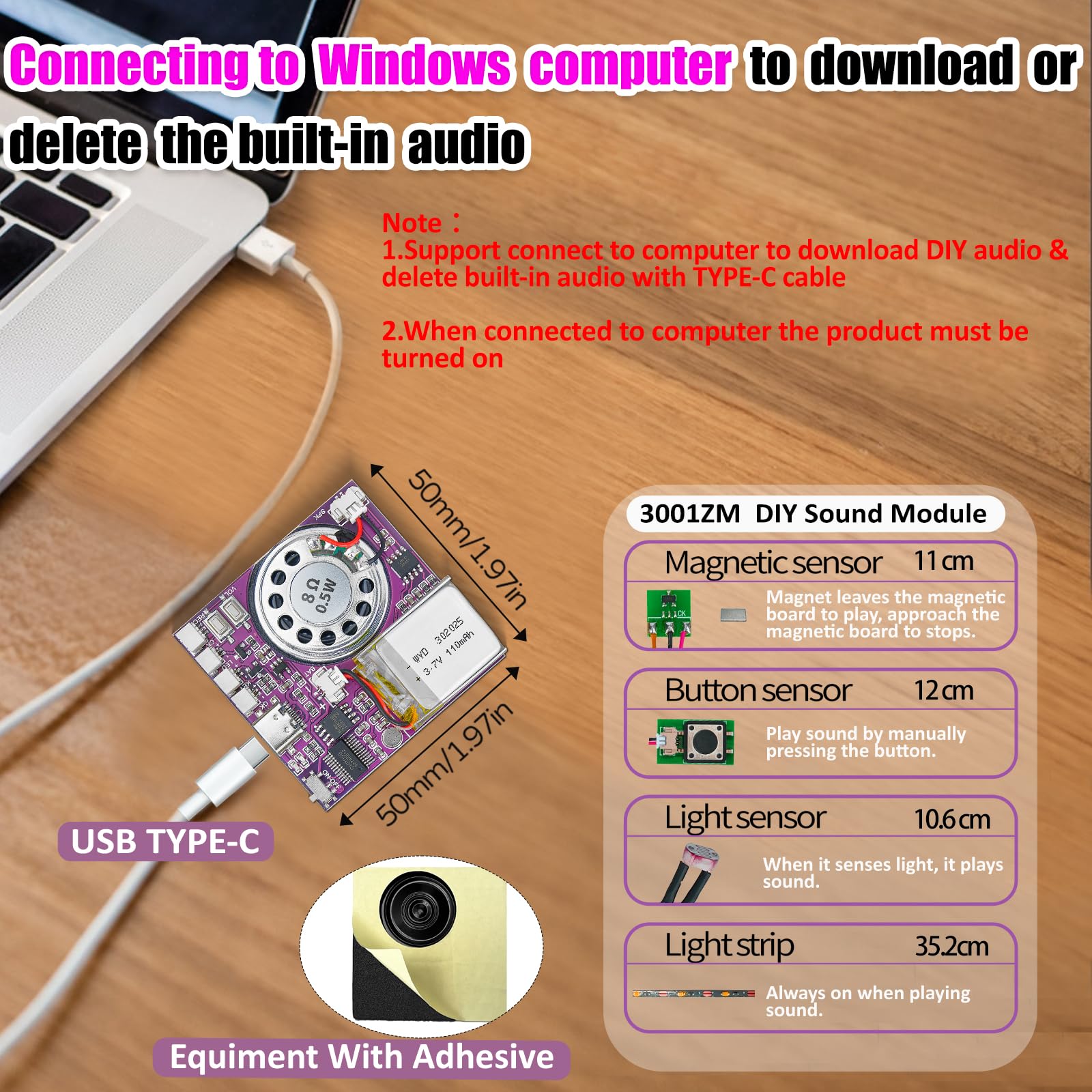 XLW Modulo sonoro, pulsante da 16 MB, Magnetron, modulo chip audio registrabile con controllo della luce, con striscia luminosa a LED, altoparlante, per biglietti di auguri, audiolibri, scatole regalo
