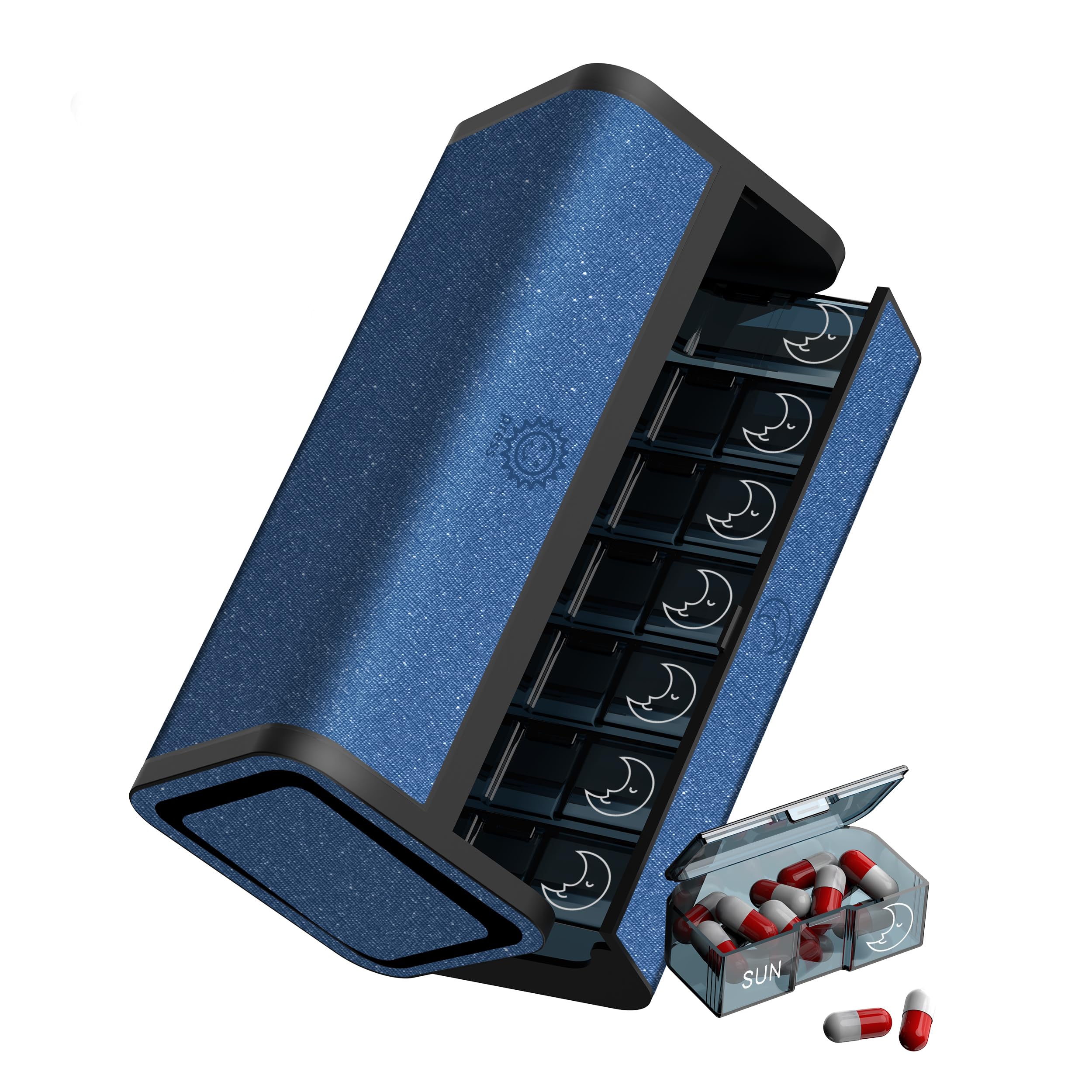 TALVOLC M Weekly Pill Organizer, Travel AM PM Pill Box 7 Day, Large Removable 2 Times a Day Medicine Case, Luxury Twice Daily Portable Foldable