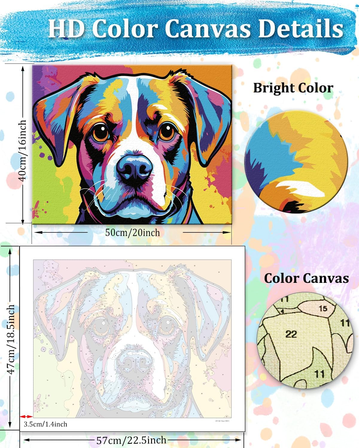 TOCARE Boxer Paint by Numbers Kit for Adults Beginner, Dog Paint by Number Canvas Kit, Acrylic Adults' Paint-by-Number Kits for Dogs Lovers 16x20inch (Without Framed) image 2