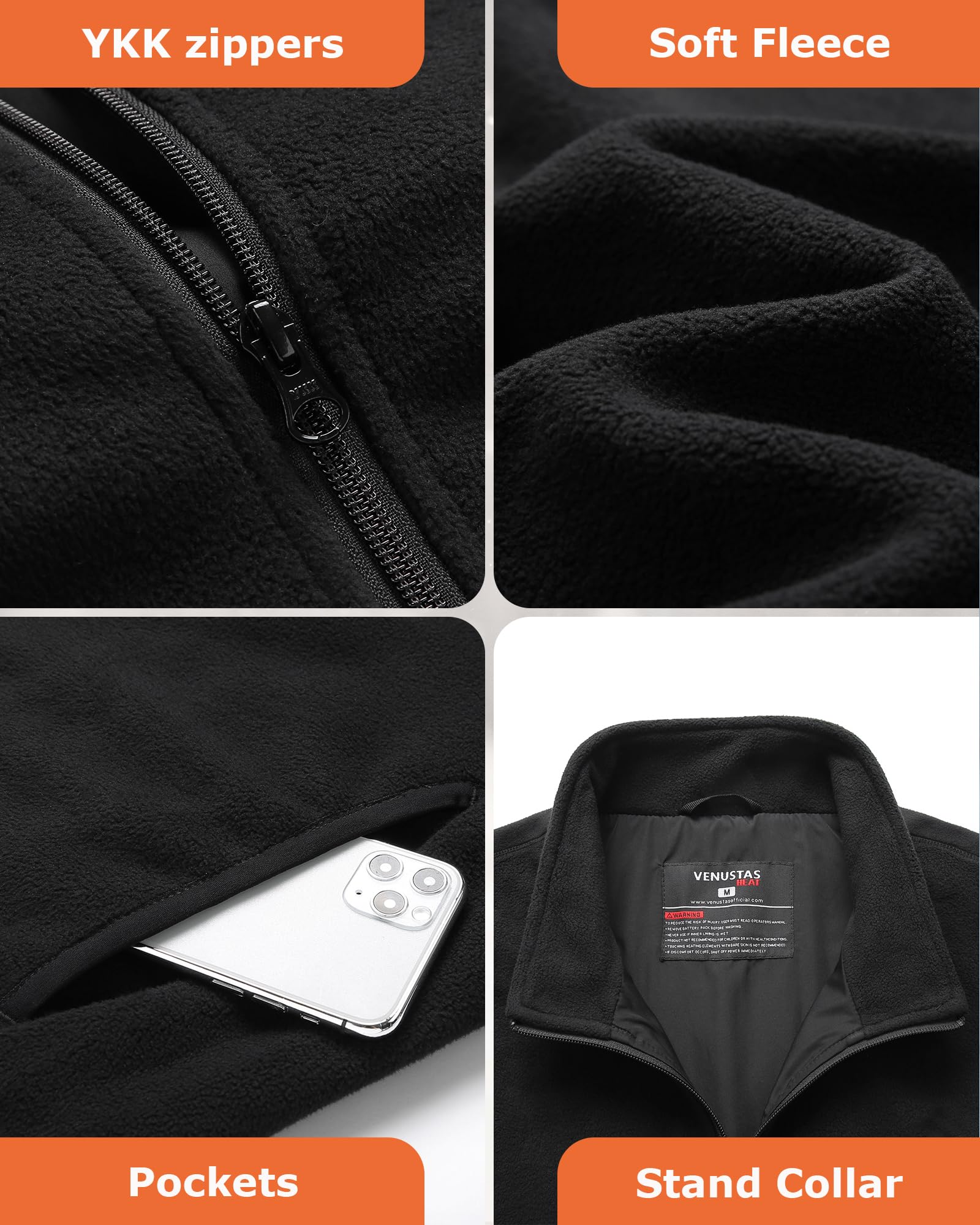 Venustas Mens Heated Jacket, Fleece