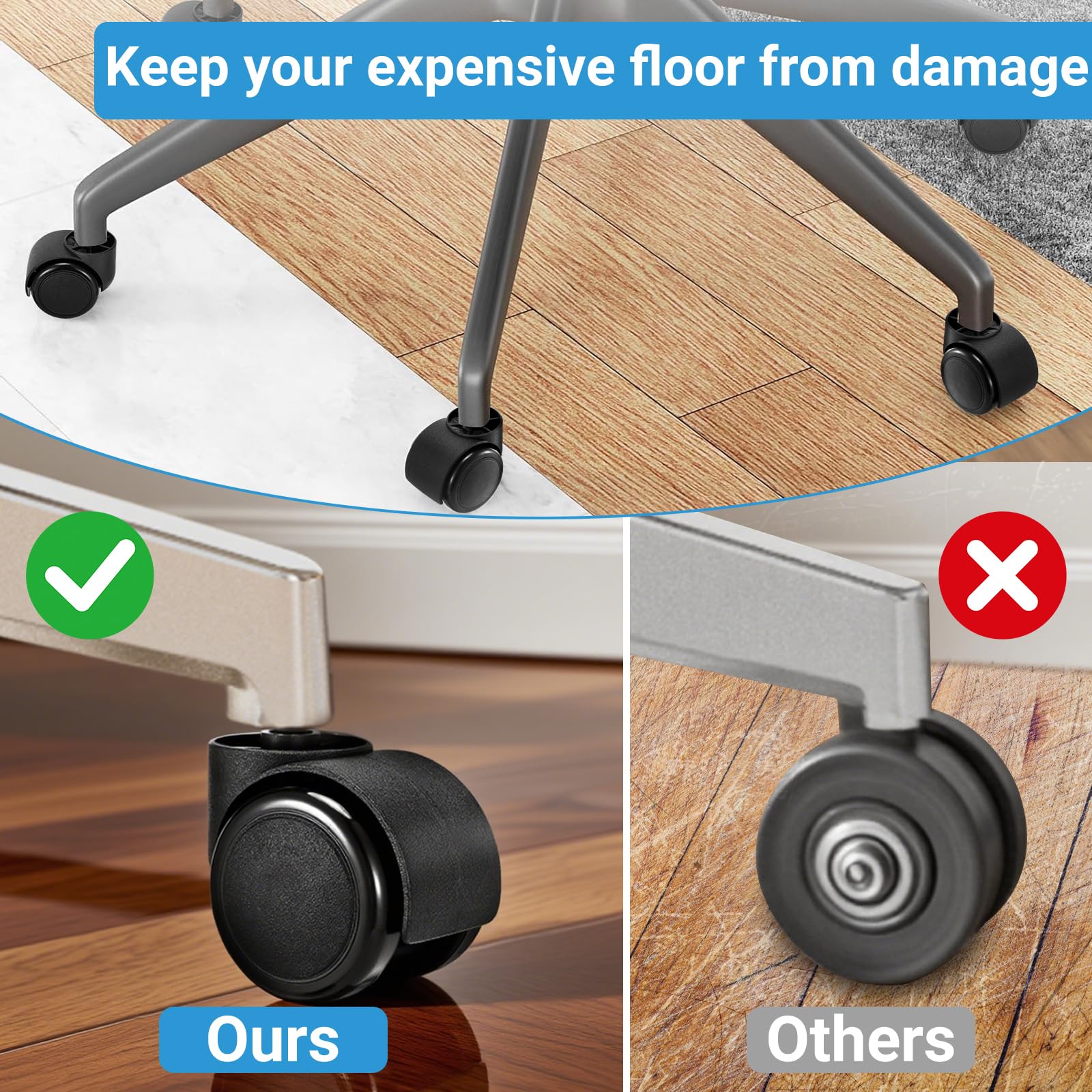 2 Inch Office Chair Casters Wheels Heavy Duty 5 pcs Chair Wheel Replacement Mute Rubber Rotating Desk Chair — view 6