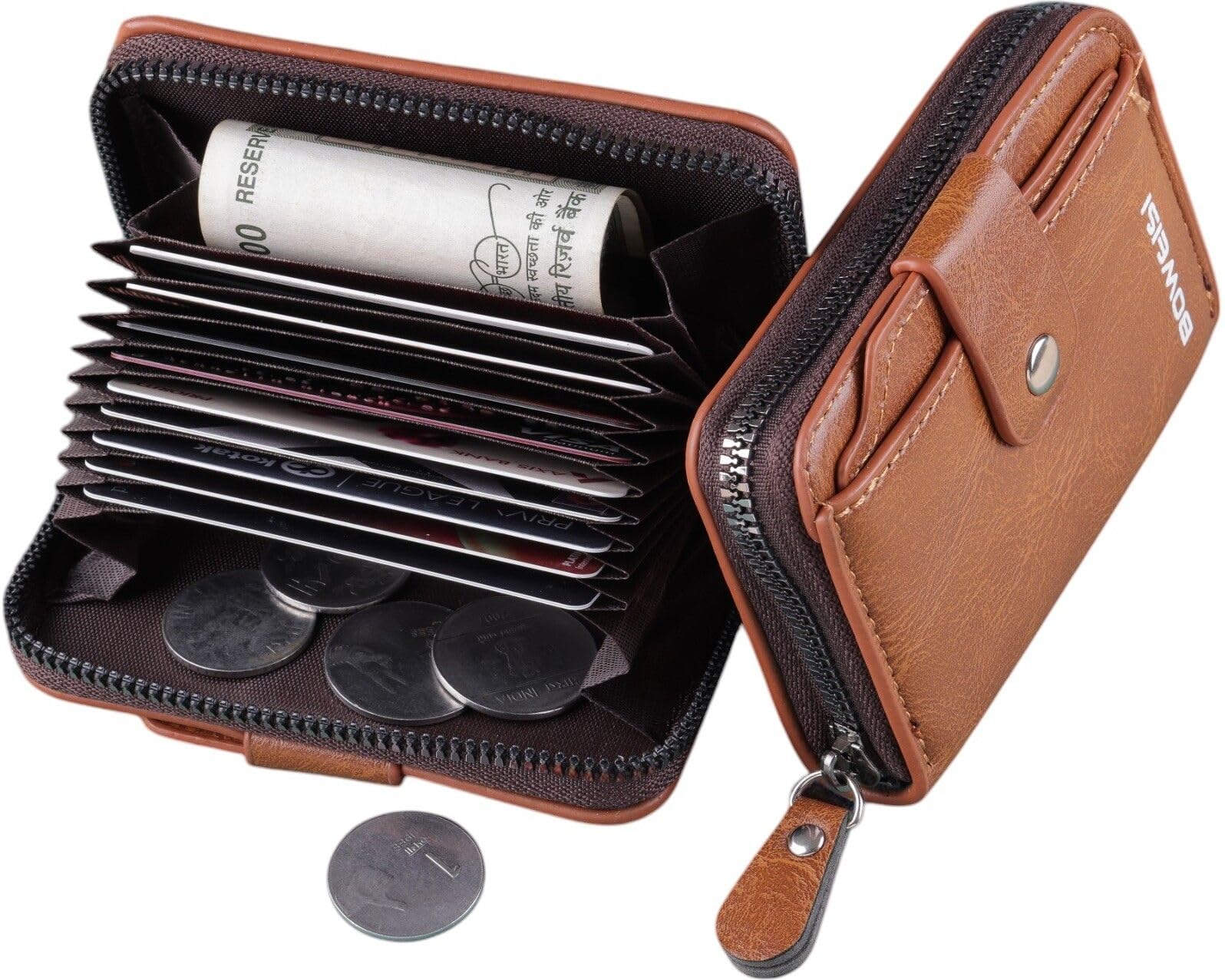 Slim Skinny Fit Card Wallet for Men and Women (6.Button Brown cardG1)-image-40
