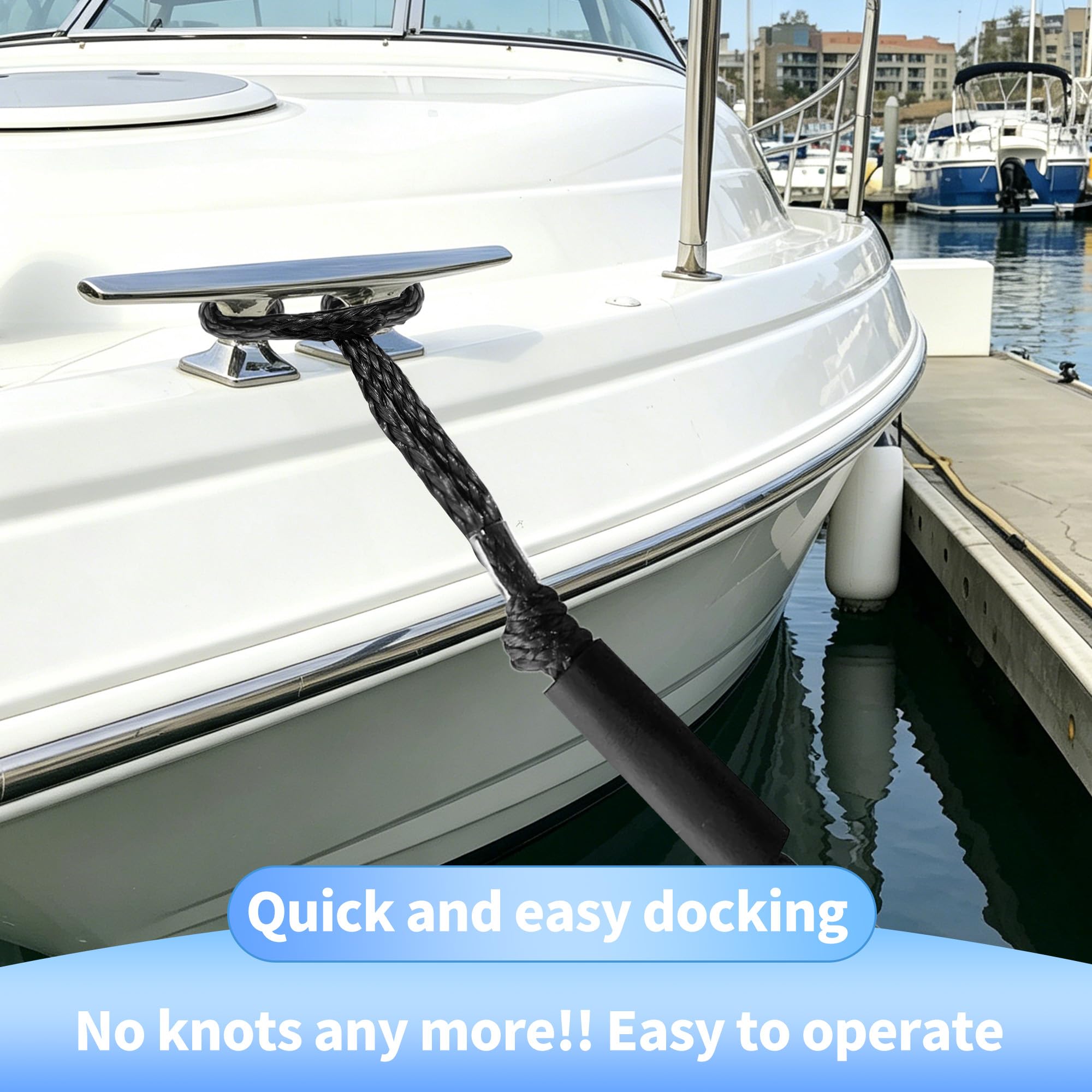 Bungee Boots-Dockleine, dehnbares Festmacher-Seil, Bungee-Docking-Seil, Bungee-Seil, Docking-Seil, 1,2 - 1,5 m mit Clip und Schaumstoff-Schwimmer, 2 Stück, Schwarz
