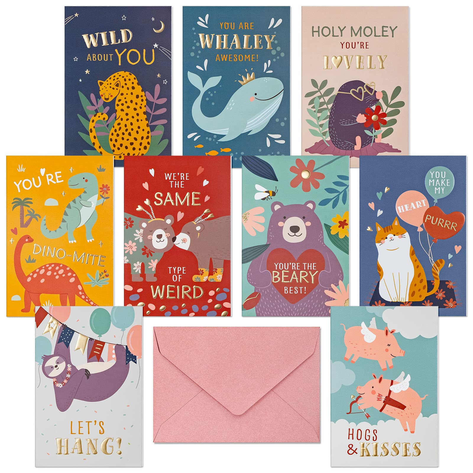 Valentine Cards for Kids Classroom, 36-Pack, 9 Cute Animal Designs, 4 x 6 Inches