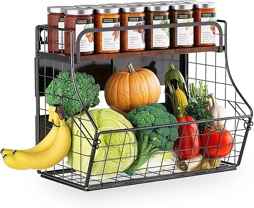 MOJOHAND Estante magnético para refrigerador con tapa de madera, papelera de almacenamiento de papas y cebollas, organizador y almacenamiento de