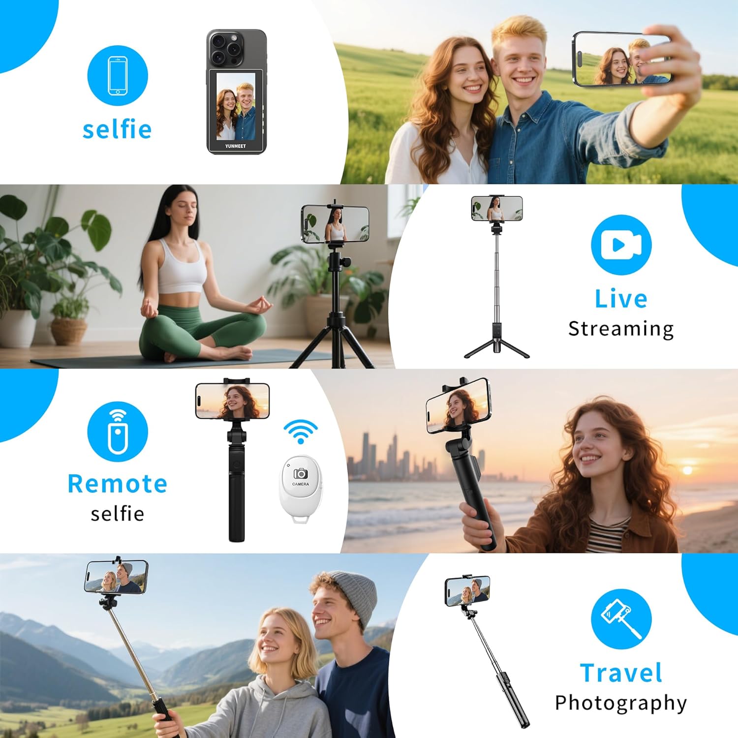 sunshot Selfie Monitor Screen for iPhone/Android, Magnetic Back Camera Monitor, Bluetooth Remote, 4K 60fps Recording No Delay Wireless Mirroring for TikTok,YouTube,Vlog (White)