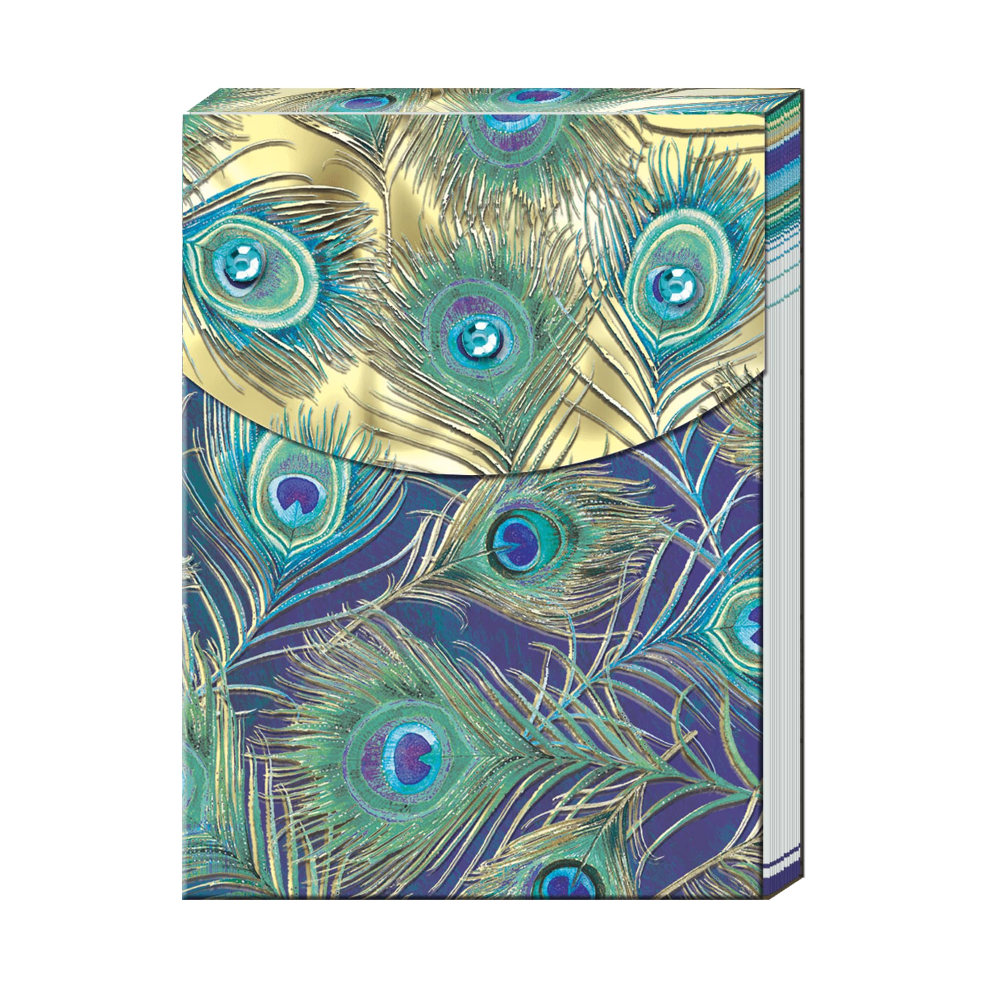 Punch Studio Flip-Top Pocket Notepad w/ 75 Sheets, 3" x 4", Peacock Feather