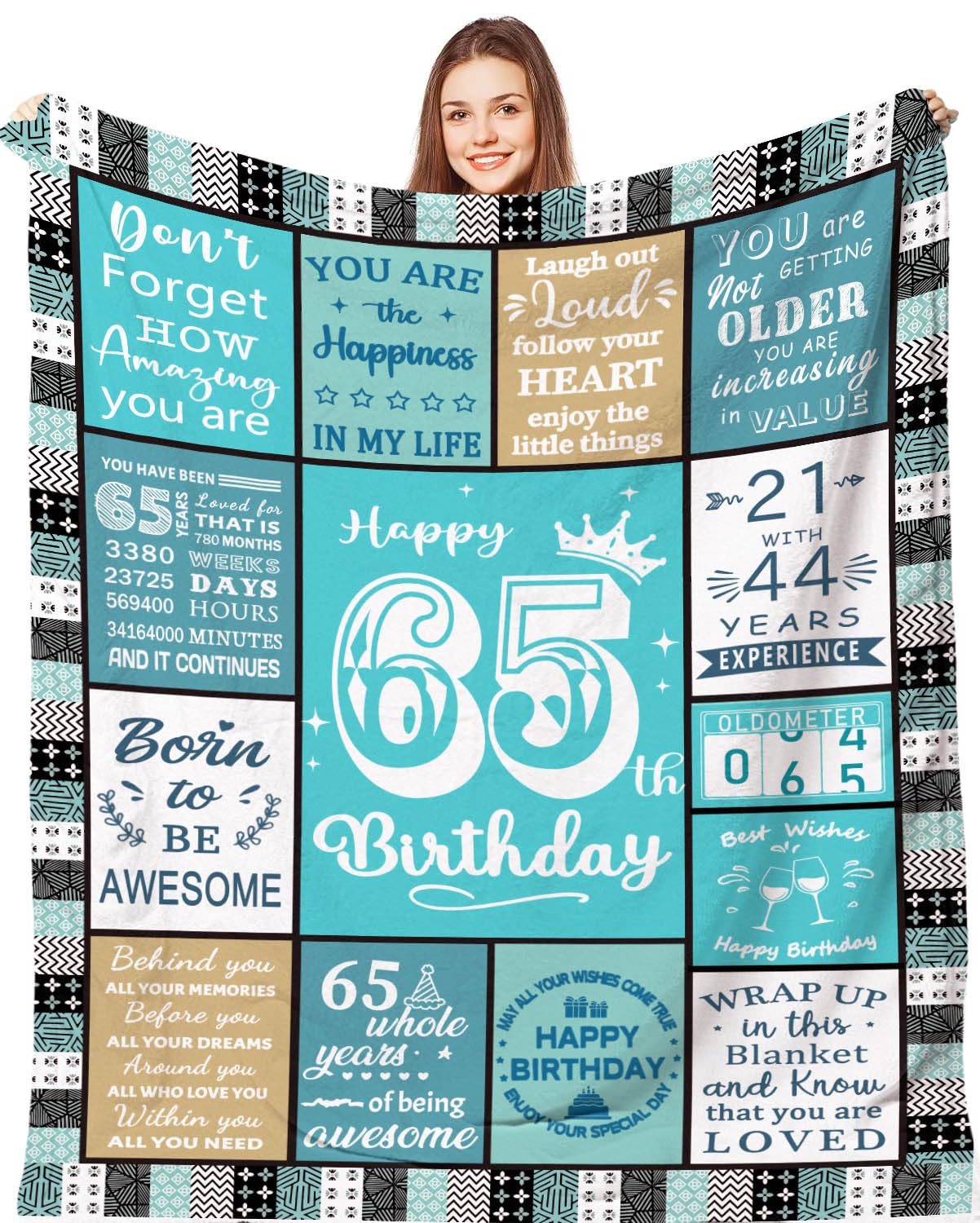 Aeoauter 65th Birthday Gifts for Women Men 150 x 130 cm | Personalised 65 Year Old Birthday Blanket Decorations Gift for Woman Man, Turning 65 Flannel Throw Presents for Her Mum Wife Sister Grandma — image 1
