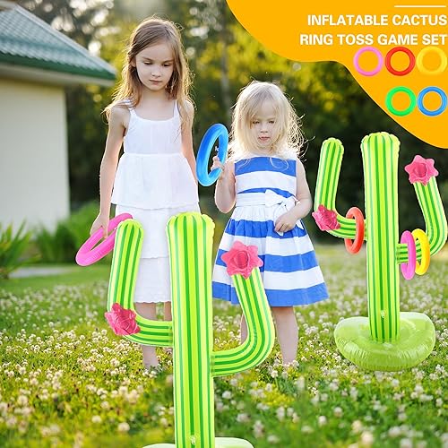 Miniatura 3 de 4 Set Inflatable Cactus Ring Toss Games Includes 4 Pcs 25 Inch Large Inflatable Cactus with 16 Pcs 20 Pcs Blow Up Ring Toss for Summer Pool Water