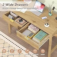 Vista 5 de Escritorio estriado para computadora con 2 cajones, escritorio pequeño de computadora de 39 pulgadas con almacenamiento, escritorio de estudio