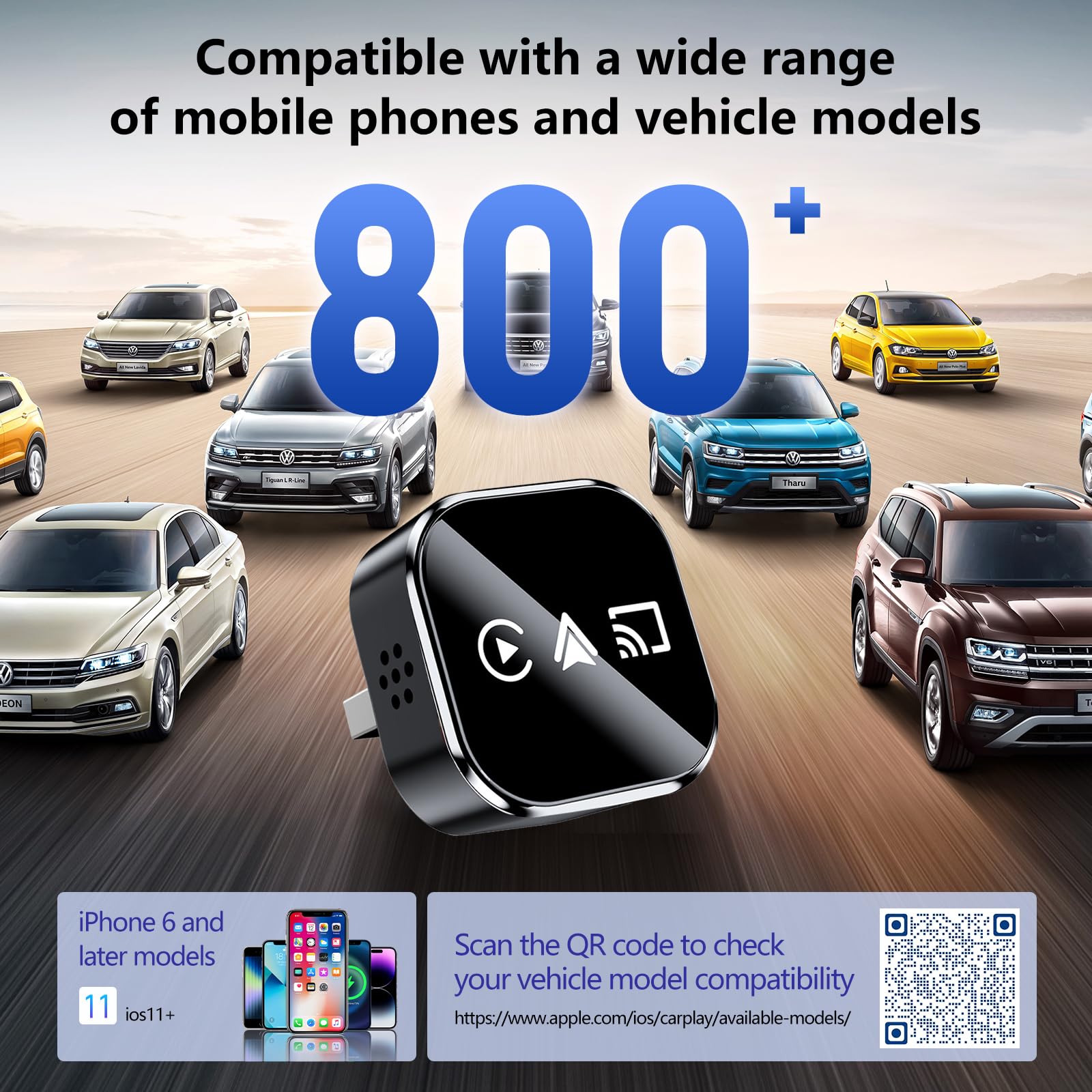 auvstar 2026 Upgraded mit Mirror Link, 3 in 1 CarPlay & Android Auto Wireless Adapter für iOS 11+/Android 11+,USB/Type-C Adapter,Unterstützt Alle Fahrzeuge mit Kabel-CarPlay AB 2016