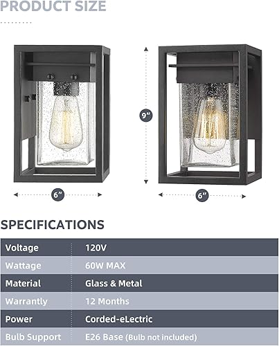 Miniatura 9 de Juego de 3 luces para exteriores, juego de 3 lámparas a juego, lámpara de pared para exteriores y lámpara colgante para exteriores, 2103-1W-2PK,