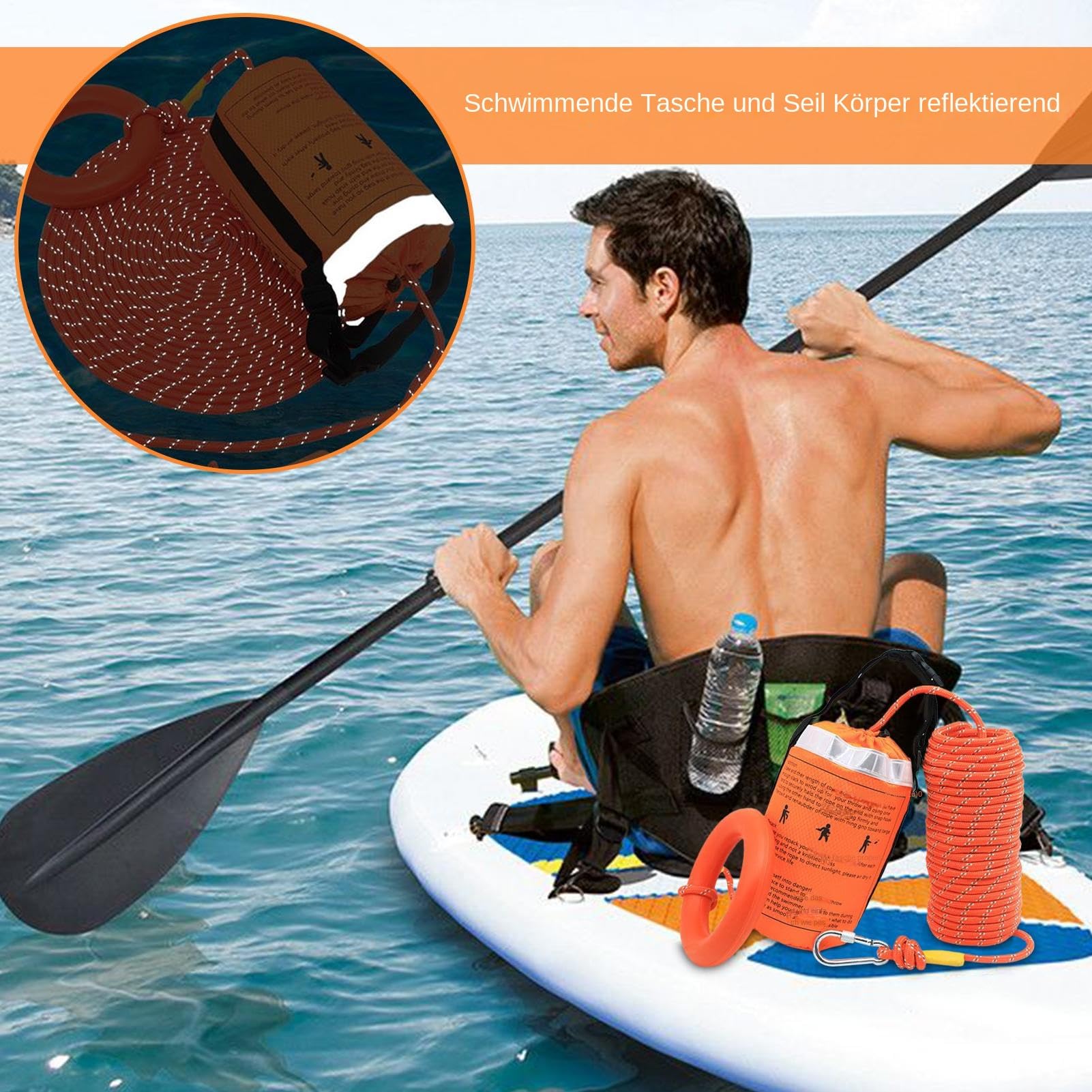 Wasserrettungs-Wurfsack – tragbares reflektierendes Schwimmseil, reflektierender schwimmender Wasserrettungs-Wurfsack mit Seil | Gut sichtbare Sicherheitsausrüstung für Boote zum Rafting, Angeln, Kaja