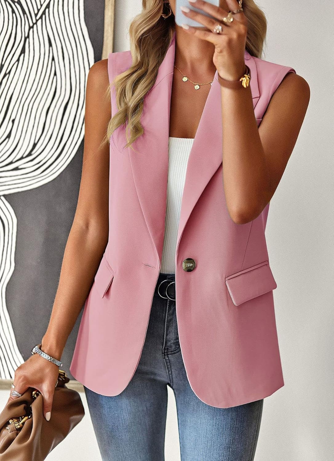 utcoco Women's Casual Business Blazer Vest Sleeveless Open Front Blazer Waistcoat with Pockets - Image 5
