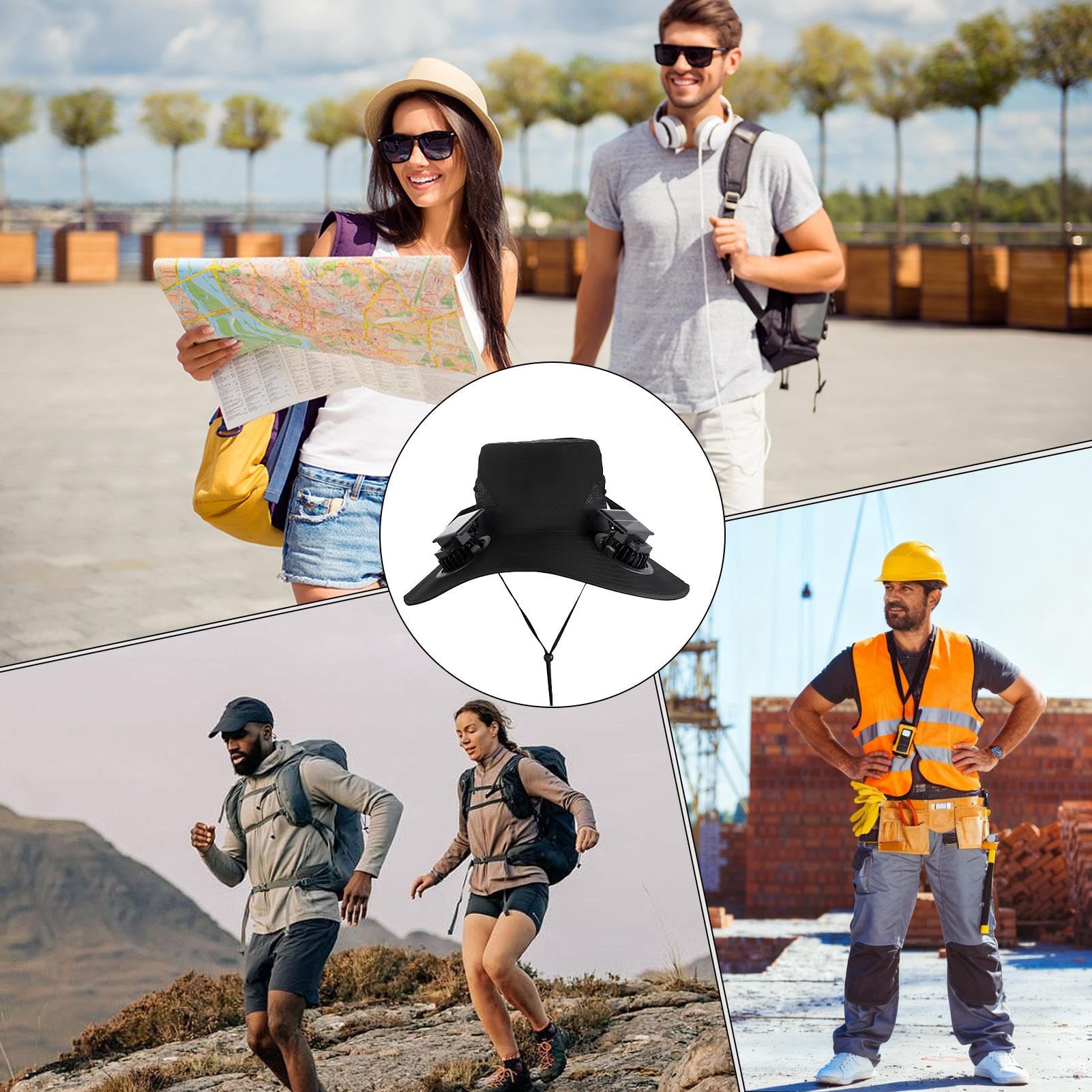 Berretto con ventilatore solare, cappello a tesa larga con 4 ventole solari, cappello da spiaggia per esterni, per pesca, escursionismo, giardinaggio, viaggi, spiaggia, golf, gite in barca, lavoro