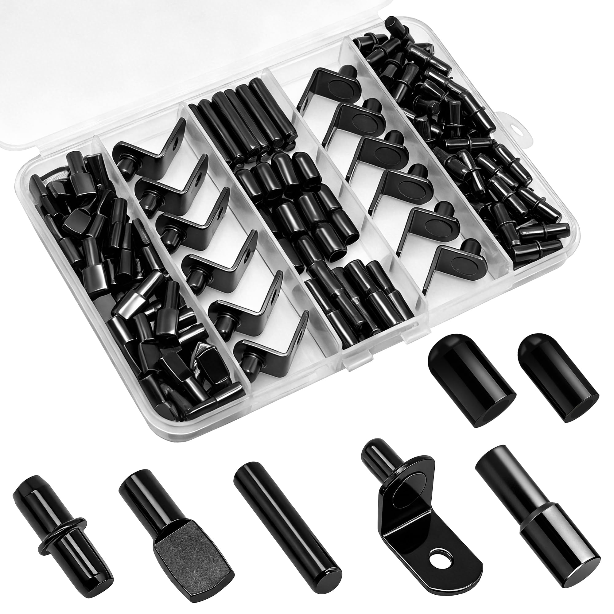 144 Pcs Shelf Pins Pegs Kit,5 Styles Metal Shelf Support Pegs,Cabinet Pegs for Shelves,Dual Diameter Shelf Pins with Silicone Covers,Shelf Bracket Holders for Furniture Glass Corner & Wood Shelves — Amazon image 8
