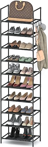 Wodeer Zapatero organizador de zapatos de 10 niveles con gancho 20-24 pares de zapatero para entrada botas y organizadores de zapatos y estante de