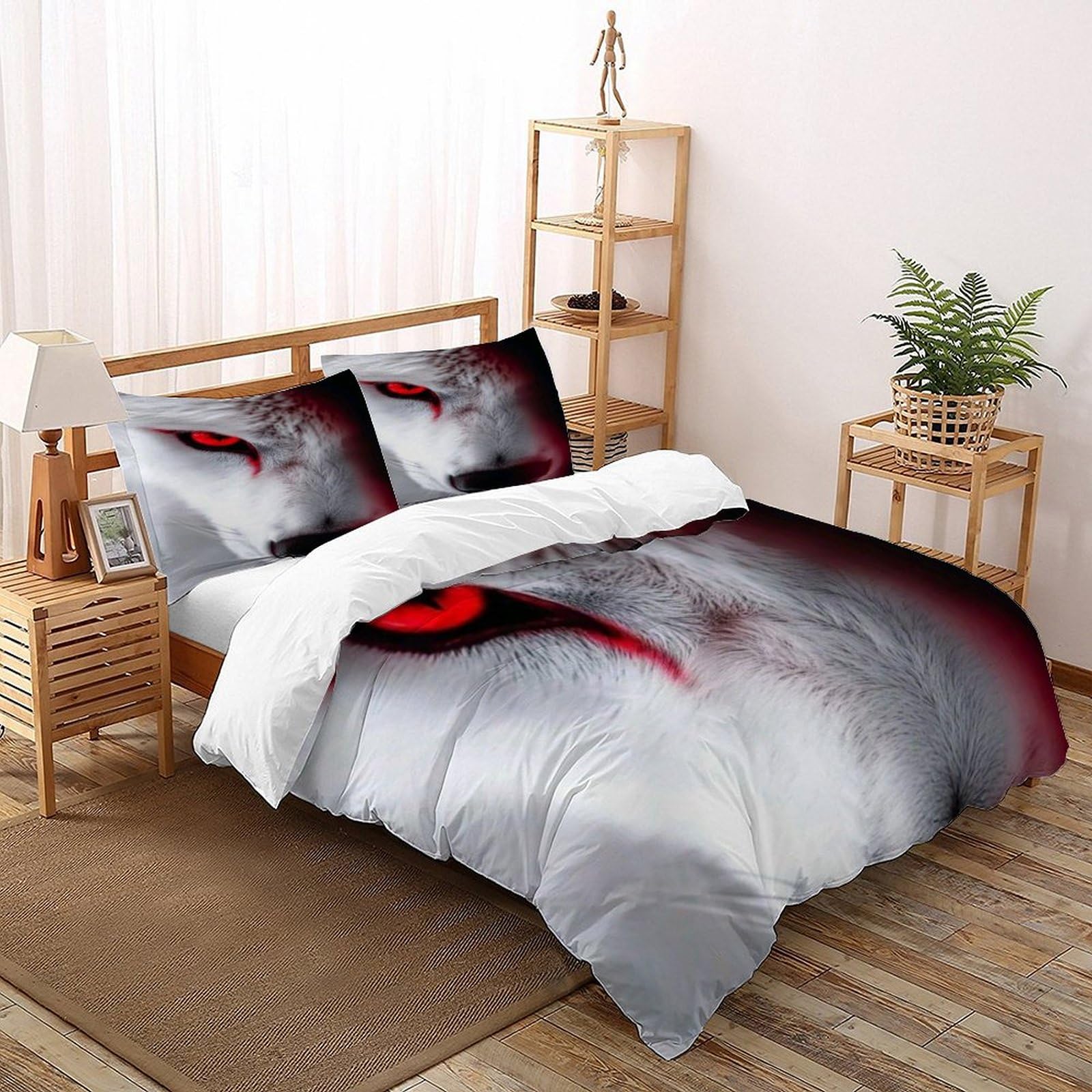 Housse de couette loup blanc 200x200 pour lit 2 personnes sans pli ni décoloration