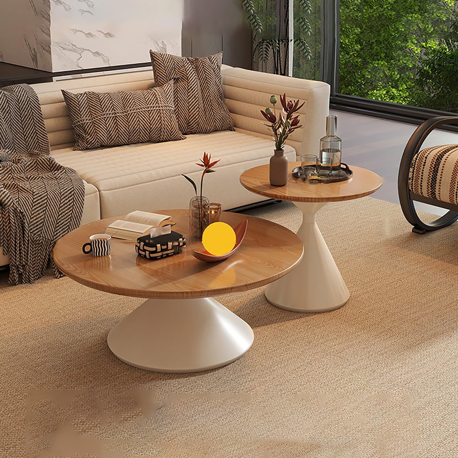 Table basse peu encombrant et ronde avec montage facile en lot de 2 pièces