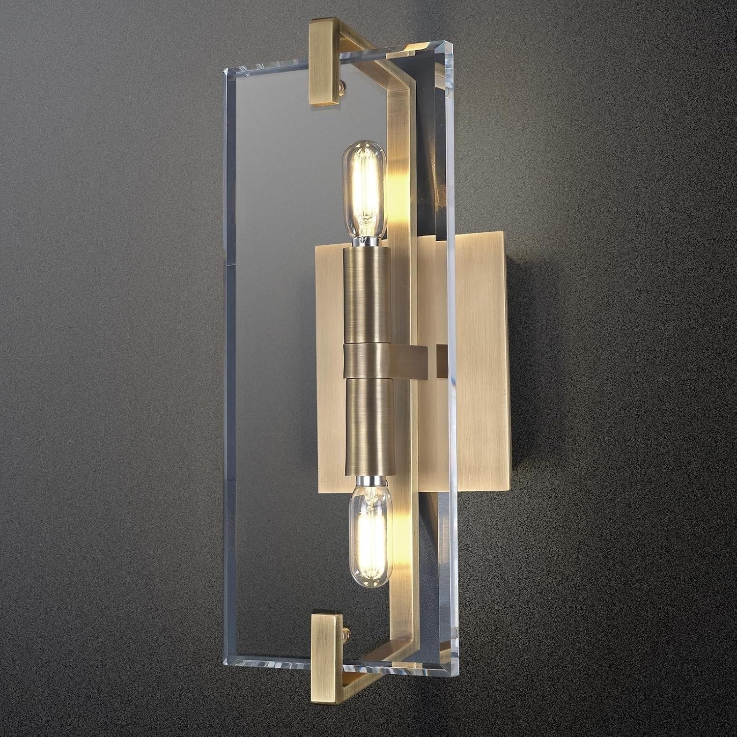 JKJZSALJ Mid Century Modern Bedroom Wall Sconce Light Copper Crystal Wall Lamp, Modern Wall Sconce, Black Metal Wall Mounted Lamp, E27 Hardwired Indoor Wall Lamp for Bathroom Vani,Bra,Brass