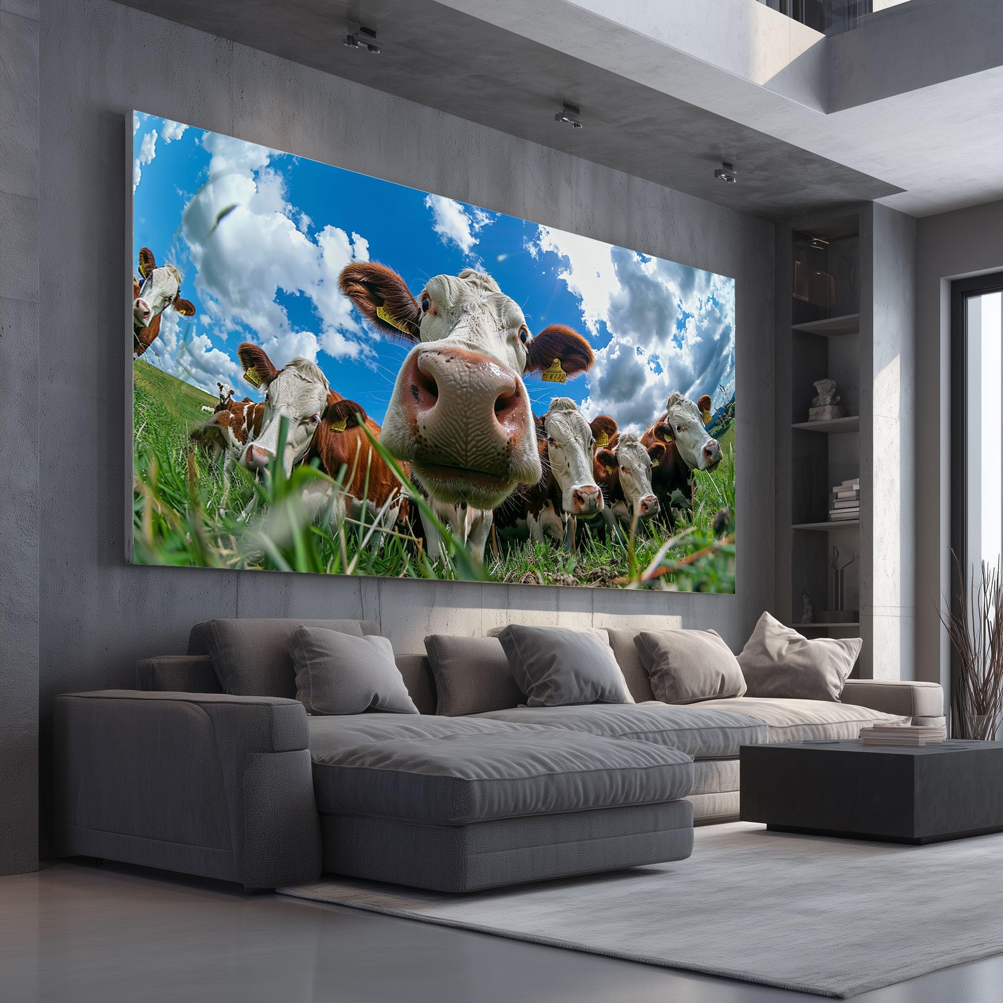 Tableau bœuf champ 50x100cm décoration murale traditionnelle salon - 8
