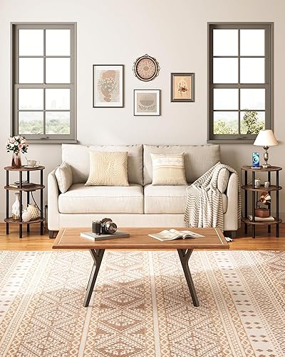 Miniatura 5 de Mesa auxiliar redonda con estación de carga, mesa auxiliar redonda pequeña, mesas auxiliares de sofá de 3 niveles para espacios pequeños, mesita de