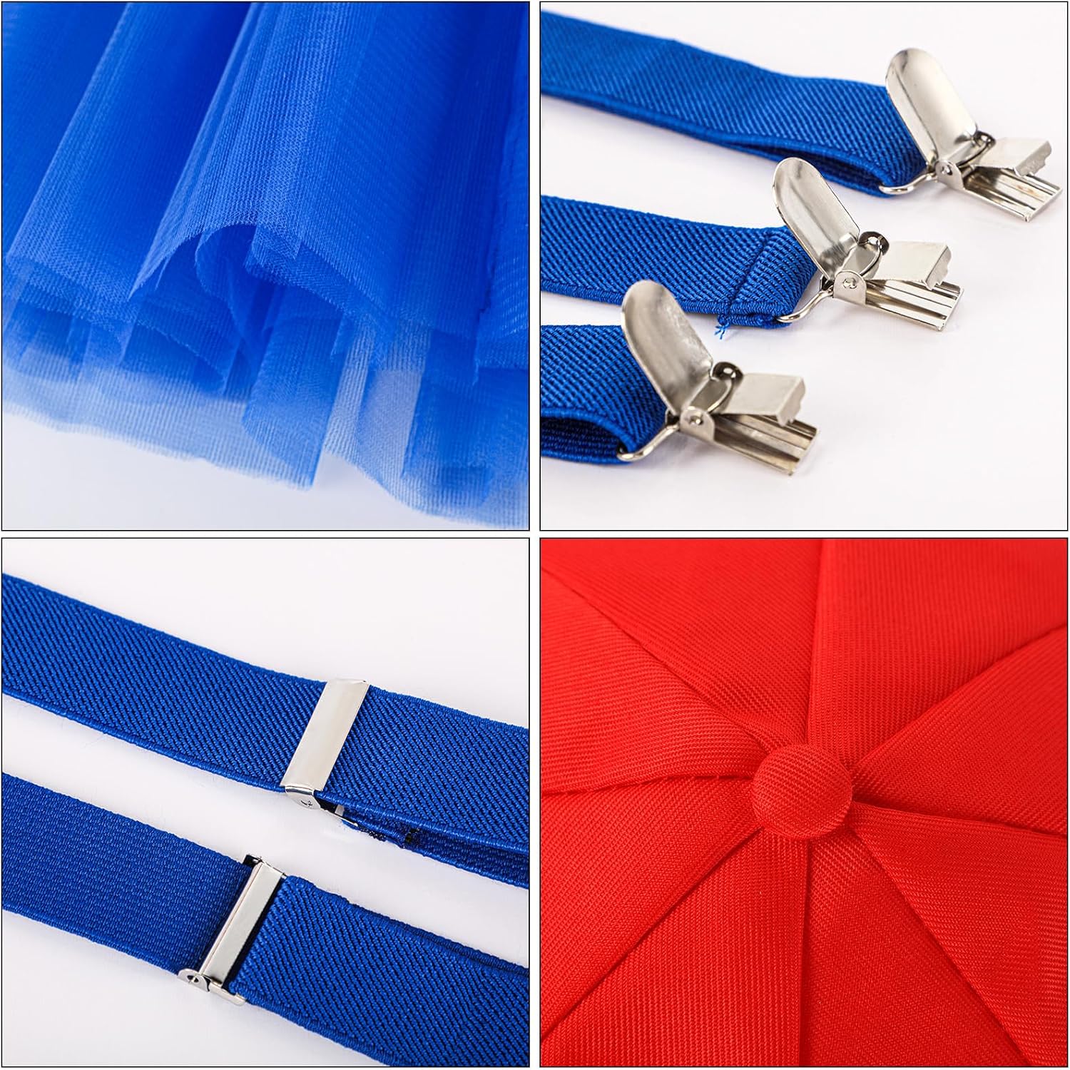 Haysandy 4 Pcs Halloween Cosplay Costume T Shirt Cap Blue Suspenders Tutu Skirt Costume Accessories for Themed Party - Image 5