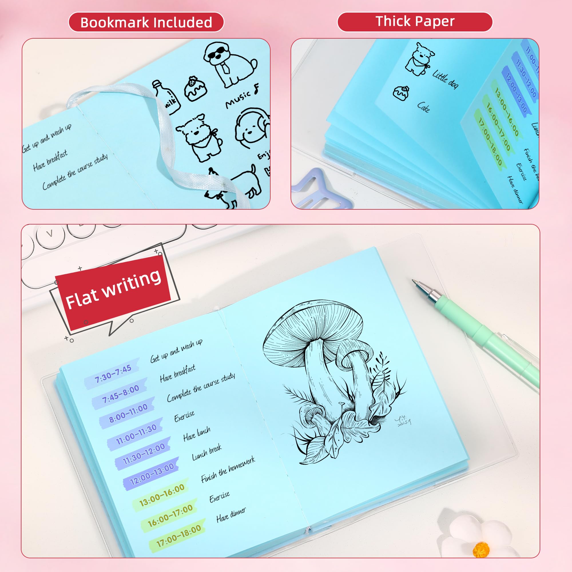 Carnet vierge épais avec couverture imperméable, 400 pages couleur, couverture rigide pour femme, homme, travail, école, prise de notes ou croquis (rose pêche)