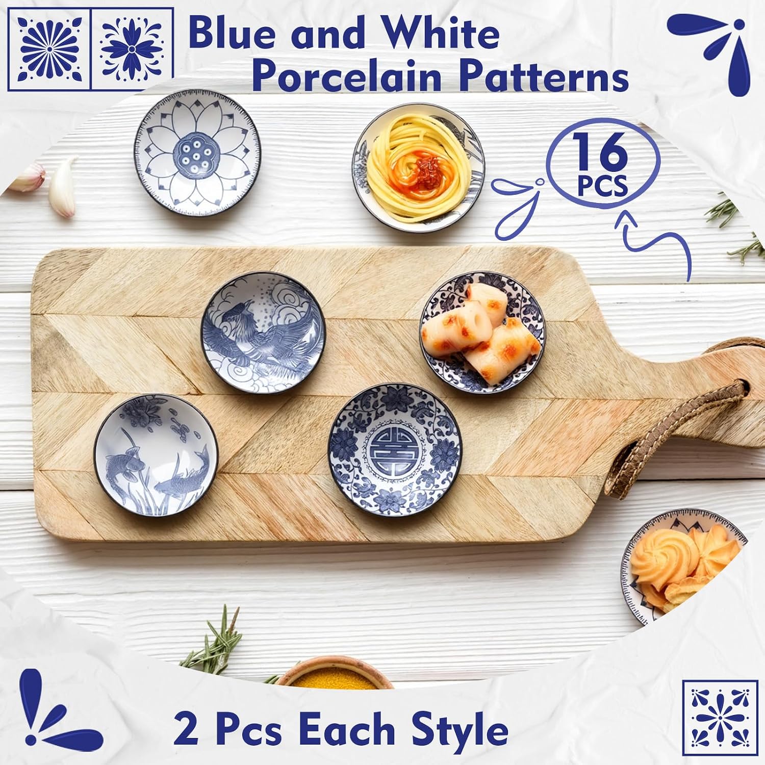 16 Pcs 2.5oz Ceramic Mini Dipping Bowls Set, 3.3 Inch Soy Sauce Dishes