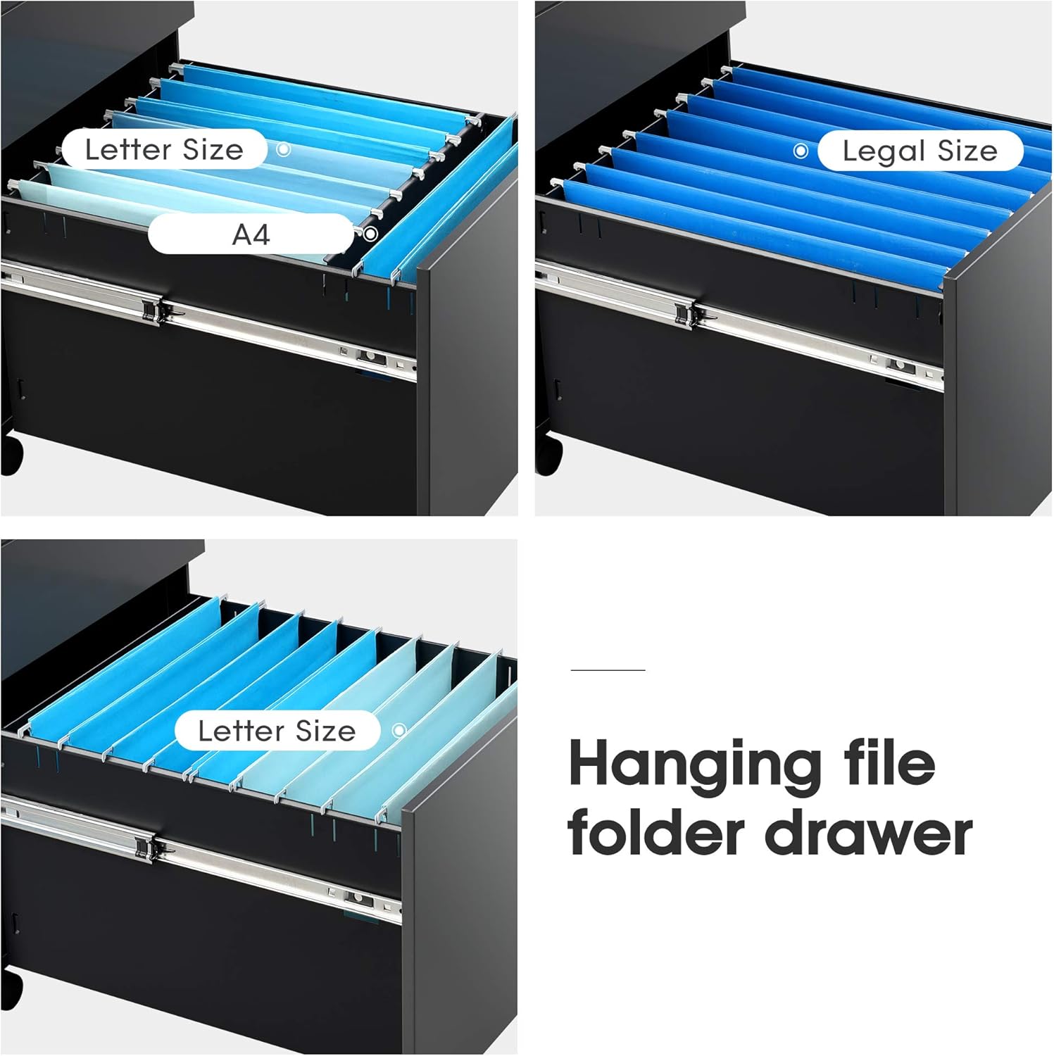 DEVAISE Locking File Cabinet, 3 Drawer Rolling Pedestal Under Desk, Fully Assembled Except Casters, Dark Gray : Office Products