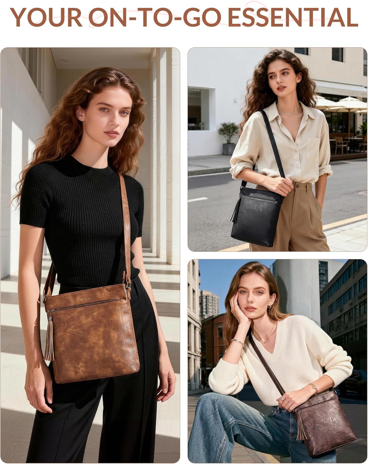 Crossbody Purses for Women, Premium Vagan Leather Crossbody Bag, Adjustable Strap Lightweight Shoulder Bag with Tassel - Image 2