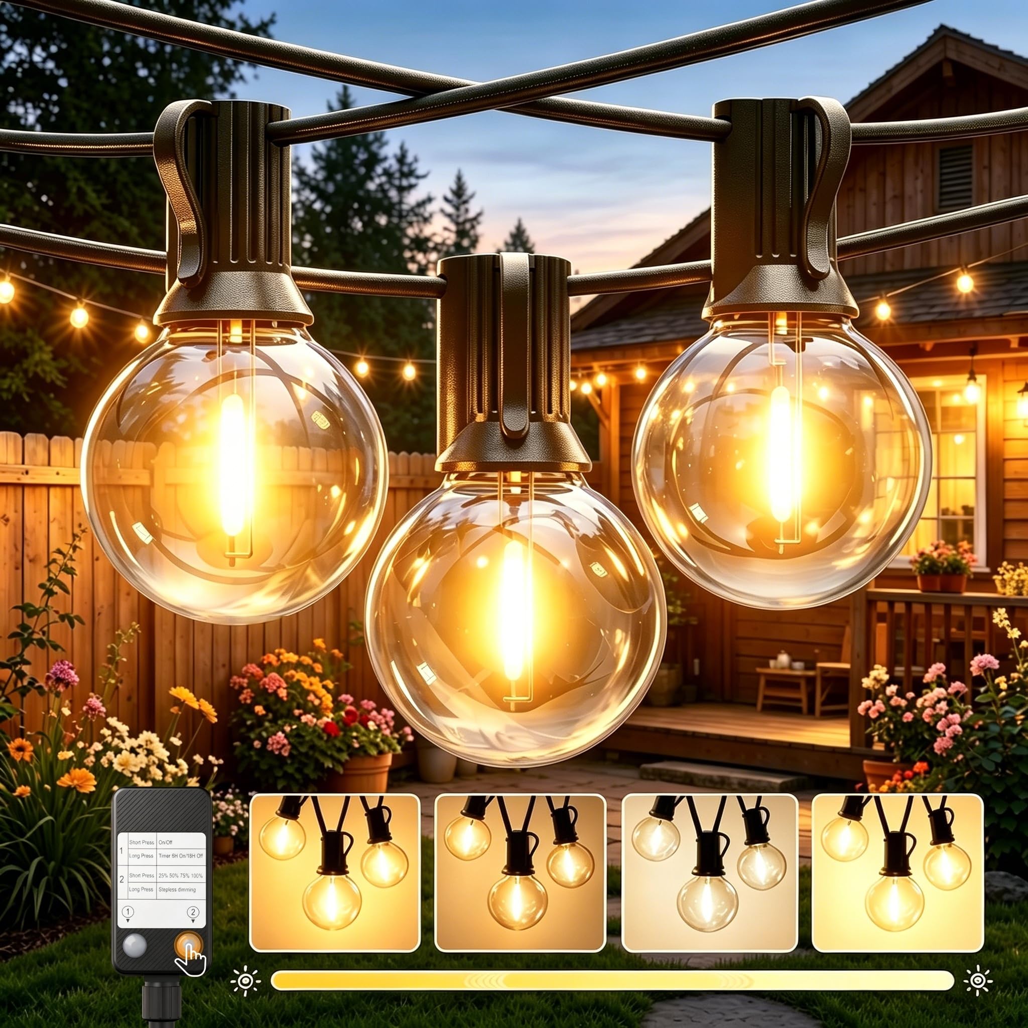 Guirlande-Lumineuse-Exterieure-Guirlande-Guinguette-Exterieur, 45M LED Lampe avec Variateur, étanche IP45, 58+2 G40 Ampoules Incassables pour Jardin Pergola Terrasse Deco Balcon Mariages et Fêtes