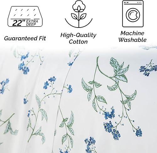 Miniatura 4 de Southshore Fine Linens BRITEYARN - Estampado de escorpiodes de Myosotis - 300 hilos 100% algodón, juego de sábanas de bolsillo extra profundo de 4