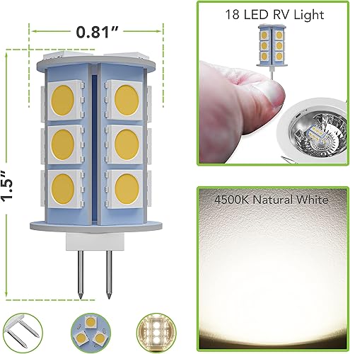 Miniatura 2 de Leisure LED 2 bombillas LED G4 JC con base bi-pines, 18 bombillas LED de 2 W, 12 V CC, 20 W-30 W, T3, bombilla halógena de repuesto para caravana,